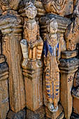 Elaborate figures carved in stucco decorate the ancient stupas, Kakku Buddhist Ruins. Shan State in Myanmar (Burma). 